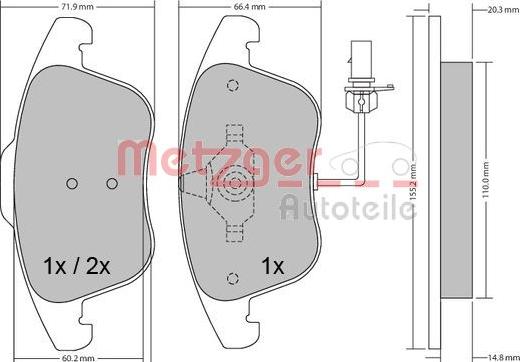 Metzger 1170156 - Тормозные колодки, дисковые, комплект autosila-amz.com