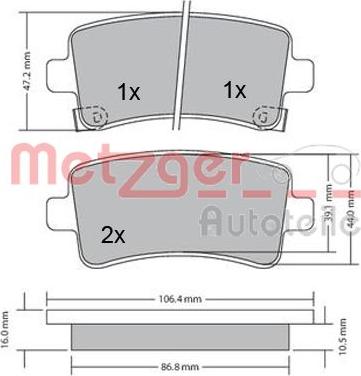 Metzger 1170152 - Тормозные колодки, дисковые, комплект autosila-amz.com