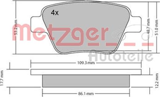 Metzger 1170106 - Тормозные колодки, дисковые, комплект autosila-amz.com