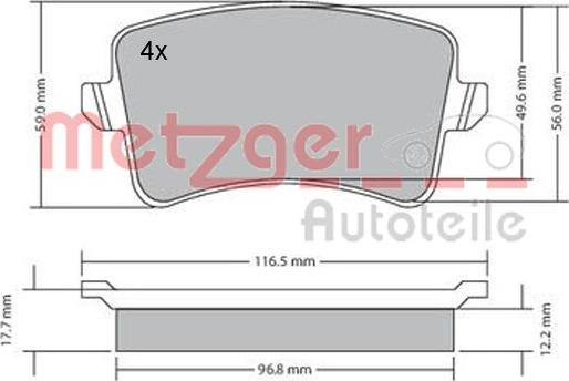Metzger 1170113 - Тормозные колодки, дисковые, комплект autosila-amz.com