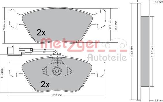 Metzger 1170321 - Комплект тормозных колодок, дисковый тормоз ! \ALFA ROMEO, FIAT, LANCIA 145 1.8 i.e. 16V 98>01, 14 autosila-amz.com