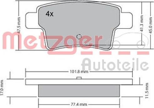 Metzger 1170264 - Тормозные колодки, дисковые, комплект autosila-amz.com