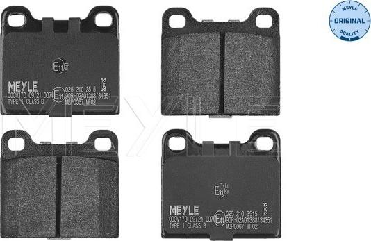 Meyle 025 210 3515 - Тормозные колодки, дисковые, комплект autosila-amz.com
