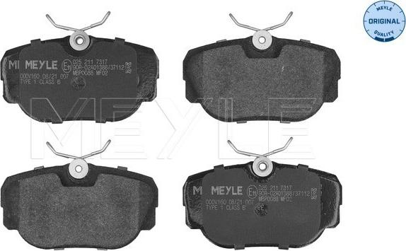 Meyle 025 211 7317 - Тормозные колодки, дисковые, комплект autosila-amz.com