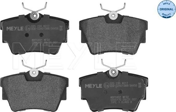 Meyle 025 239 8017 - Тормозные колодки, дисковые, комплект autosila-amz.com
