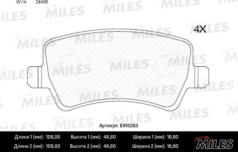 Miles E410263 - Колодки тормозные задние (без датчика + болты) (Смесь Low-Metallic) (FORD GALAXY/S-MAX/ VOLVO S80/V7 autosila-amz.com