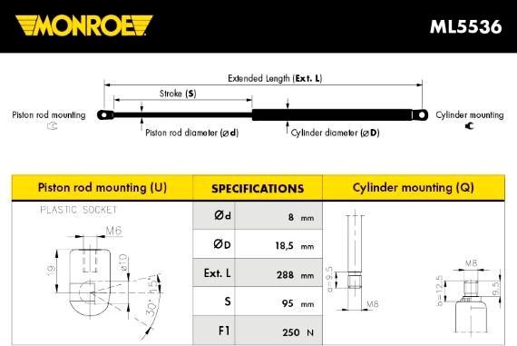 Monroe ML5536 - Пружина газовая; CITROEN C5 Estate/Break/C5 Estate/Break autosila-amz.com