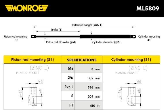 Monroe ML5809 - Амортизатор крышки багажника NISSAN: X-TRAIL 01- autosila-amz.com