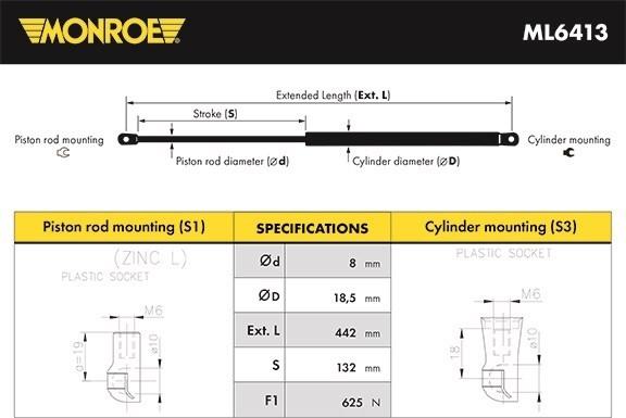 Monroe ML6413 - Газовая пружина, упор autosila-amz.com