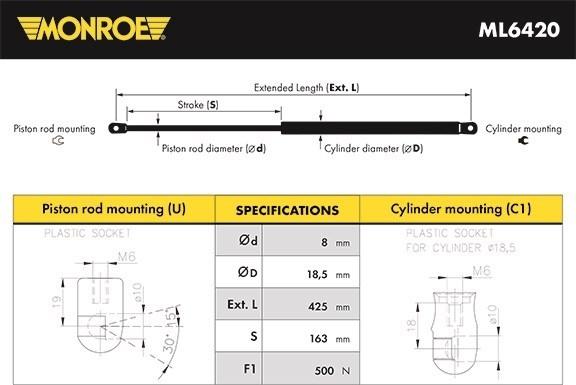 Monroe ML6420 - Газовая пружина, упор autosila-amz.com