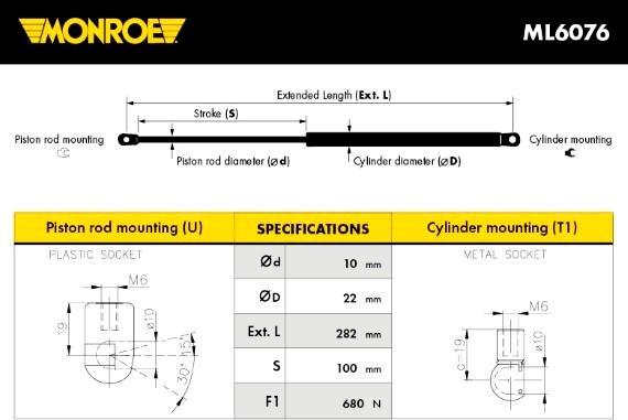 Monroe ML6076 - Пружина газовая; SAAB 9-3 autosila-amz.com