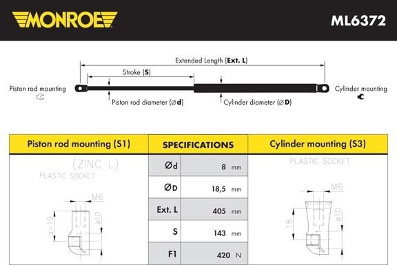 Monroe ML6372 - Газовая пружина, упор autosila-amz.com