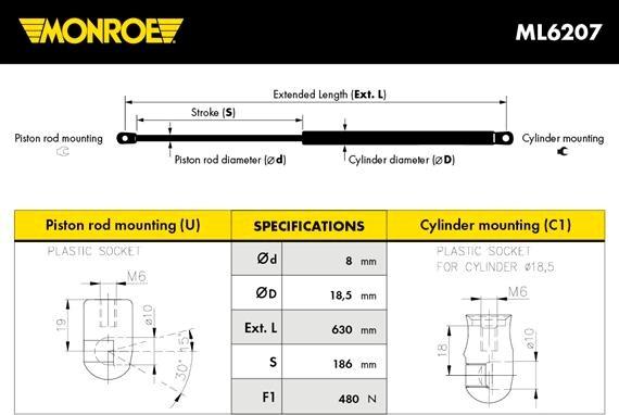 Monroe ML6207 - Пружина газовая; LANDROVER Range Rover Evoque autosila-amz.com