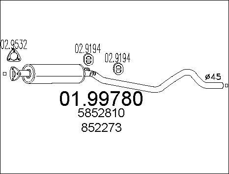 MTS 01.99780 - глушитель средняя часть Opel autosila-amz.com