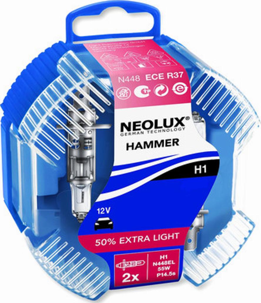 NEOLUX® N448EL-DUOBOX - Лампа N448EL-2SCB H1 1 55W 12V P14.5S на 50% больше света на дороге 64150SV2-HCB Extra Light NEOLUX autosila-amz.com