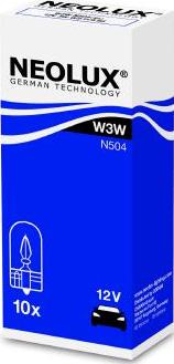 NEOLUX® N504 - Лампа накаливания сигнальная W3W W2.1x9.5d Standart 12V 3W картон 10шт цена за 1шт autosila-amz.com