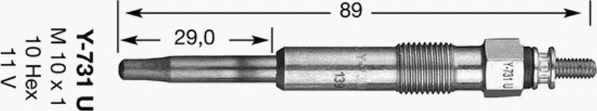 NGK Y-731U - Свеча накаливания autosila-amz.com