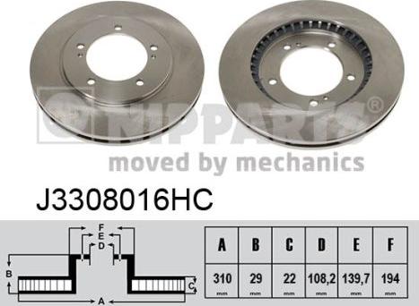 Nipparts J3308016HC - Тормозной диск autosila-amz.com