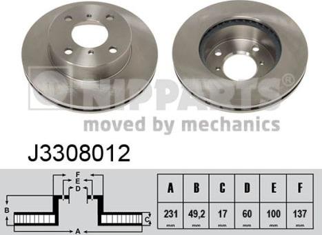 Nipparts J3308012 - Тормозной диск autosila-amz.com