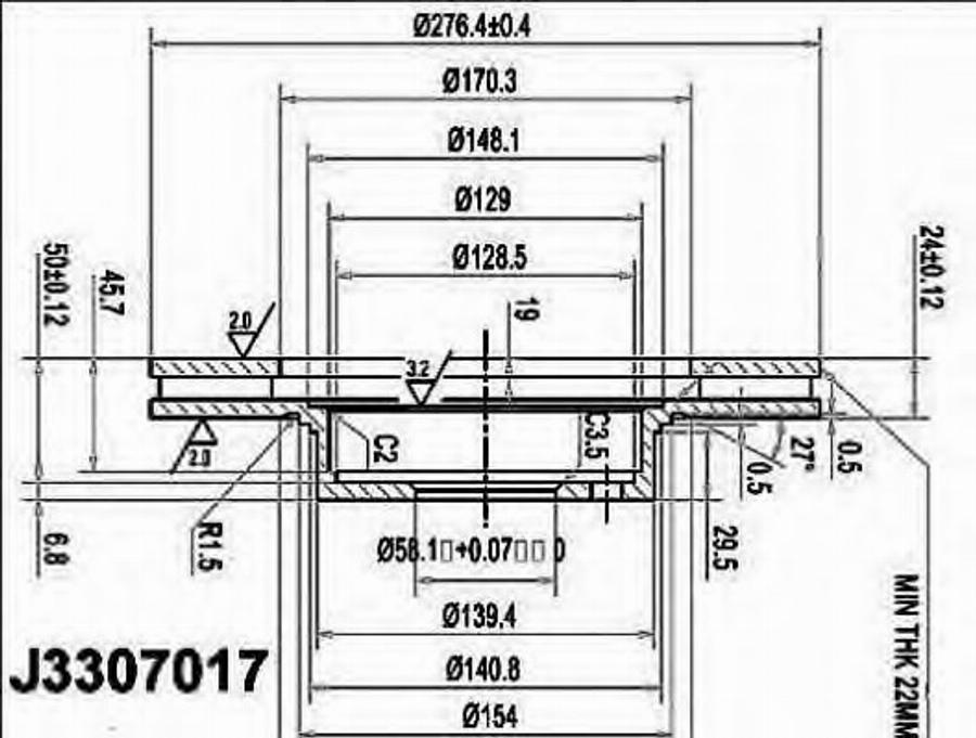 Nipparts J3307017 - Тормозной диск autosila-amz.com