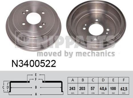 Nipparts N3400522 - Тормозной барабан autosila-amz.com