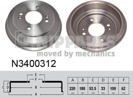 Nipparts N3400312 - Тормозной барабан autosila-amz.com