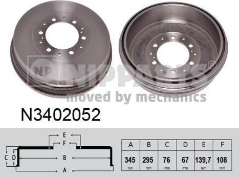 Nipparts N3402052 - Тормозной барабан autosila-amz.com