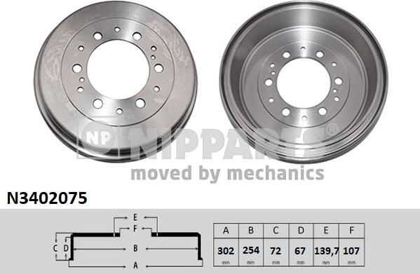 Nipparts N3402075 - Тормозной барабан autosila-amz.com