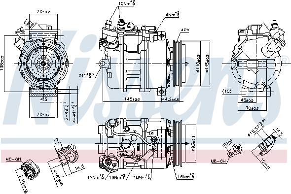 Nissens 89417 - Компрессор кондиционера BMW 5 (E60), 5 (E61), 6 (E63), 6 (E64) 4.0/4.4/4.8 09.03-12.10 autosila-amz.com