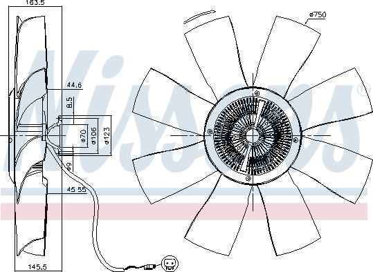 Nissens 86021 - Гидромуфта с крыльчаткой D 750 8 лопаст 2 контака Scania 4 P R T серия L x W x H 825 x 805 x 195 mm autosila-amz.com