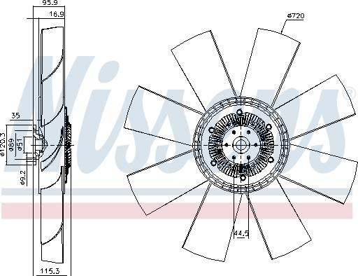 Nissens 86161 - Fan clutch (with fan, 720mm, number of blades 8) fits: RVI KERAX, PREMIUM MIDR06.20.45E/41-MIDR06.23 autosila-amz.com