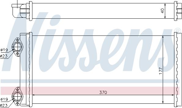Nissens 71928 - Радиатор отопителя M2000 (95-), L2000 (93-), примен. в том числе на МАЗ выход 90 град. (370x177x40) autosila-amz.com