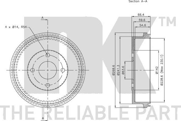 NK 252528 - Барабан тормозной задний (229x54mm) / FORD Mondeo I/II 93~00 autosila-amz.com