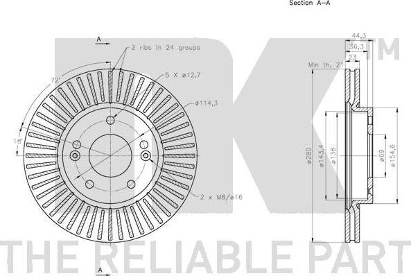 NK 203538 - 203538NK диск тормозной передний!\ Hyundai Elantra III/i30/Veloster 1.4-1.8/1.4D/1.6D 10> autosila-amz.com