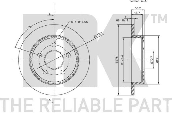NK 203636 - Диск тормозной задний (278x11mm) / OPEL Sintra 2.2-3.0 V6 96~99 autosila-amz.com