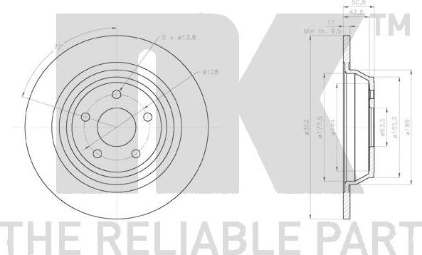 NK 3125101 - Диск тормозной задний с антикорозийным покрытием (302x11mm) / FORD Mondeo-V 14~ autosila-amz.com
