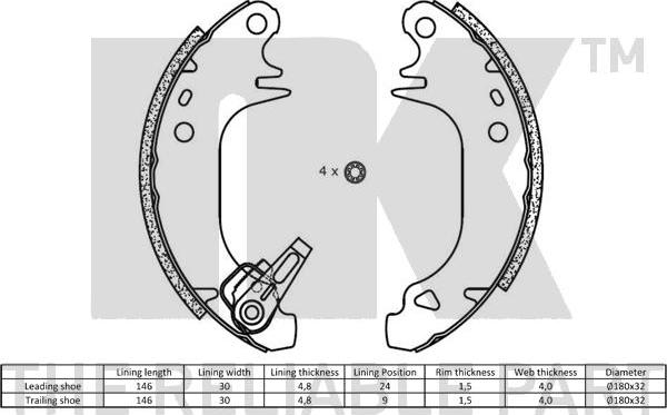 NK 2799407 - Колодки тормозные барабанные Citroen, Peugeot 83-98 autosila-amz.com