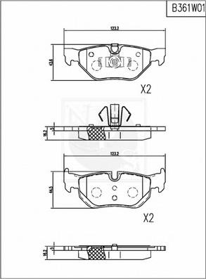 NPS B361W01 - Тормозные колодки, дисковые, комплект autosila-amz.com