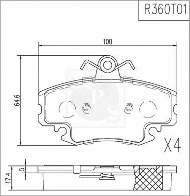 NPS R360T01 - Тормозные колодки, дисковые, комплект autosila-amz.com