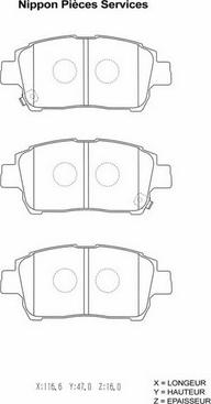 NPS T360A116 - Тормозные колодки, дисковые, комплект autosila-amz.com