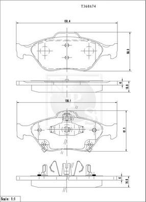 NPS T360A74 - Тормозные колодки, дисковые, комплект autosila-amz.com