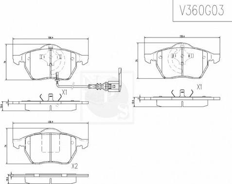 NPS V360G03 - Тормозные колодки, дисковые, комплект autosila-amz.com