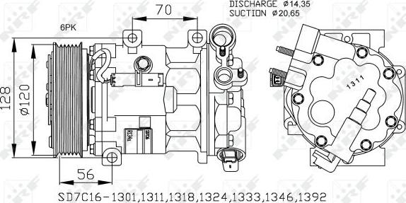 NRF 32682 - Компрессор кондиционера CITROEN C5 II, C5 III, C5/KOMBI, C6 PEUGEOT 407, 508 I, 508/KOMBI, 607 2.0D/ autosila-amz.com