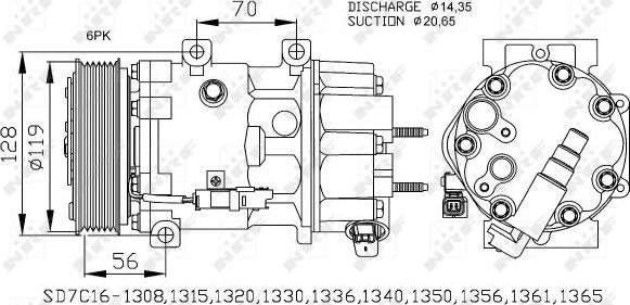NRF 32772 - компрессор кондиционера Citroen Berlingo 1.6 08>/C3/C4/DS3 1.4-1.6 04>/DS4 1.6 11> autosila-amz.com