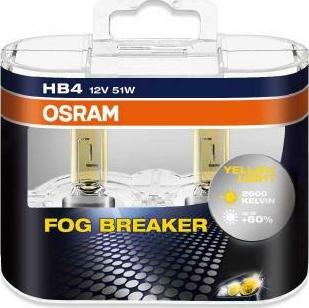 Osram 9006FBR-HCB - Комплект ламп HB4 12V 51W P22d FOG BREAKER +60% больше света, 2600К 2шт.(1к-т) autosila-amz.com