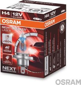 Osram 64193NL - Лампа 64193NL 60/55W 12V P43T H4 К1 (на 150% больше света на дороге) NIGHT BREAKER LASER OSRAM autosila-amz.com