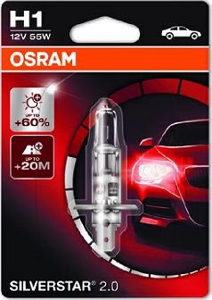 Osram 64150SV2-01B - лампа! (H1) 12V 55W P14,5s Silverstar 2.0 +60% мощности света (в блистере)\ autosila-amz.com