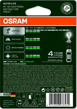 Osram 64210ULT-01B - лампа! (H7) 12V 55W PX26D галогенная увелич.срок службы в блистере\ autosila-amz.com