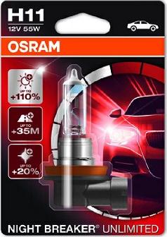 Osram 64211NBU-01B - Лампа галогеновая H11 H11,12V,55W,PGJ19-2. NIGHT BREAKER UNLIMITED. Самые яркие автомобильгные лампы autosila-amz.com