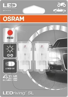 Osram 7706R-02B - Снят с производства Комплект ламп W21W 12V 1,4W W3X16D LEDRIVING standard/W21W/красный 2шт.(1к-т) autosila-amz.com